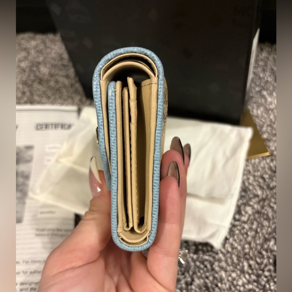 MCM Visetos Trifold Beige and blue Leather Wallet - Picture 10 of 14